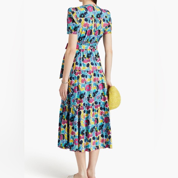 DVF Diane von Furstenberg Frankie Floral Tiered Poplin Midi Dress Size 6 EUC - Picture 4 of 10